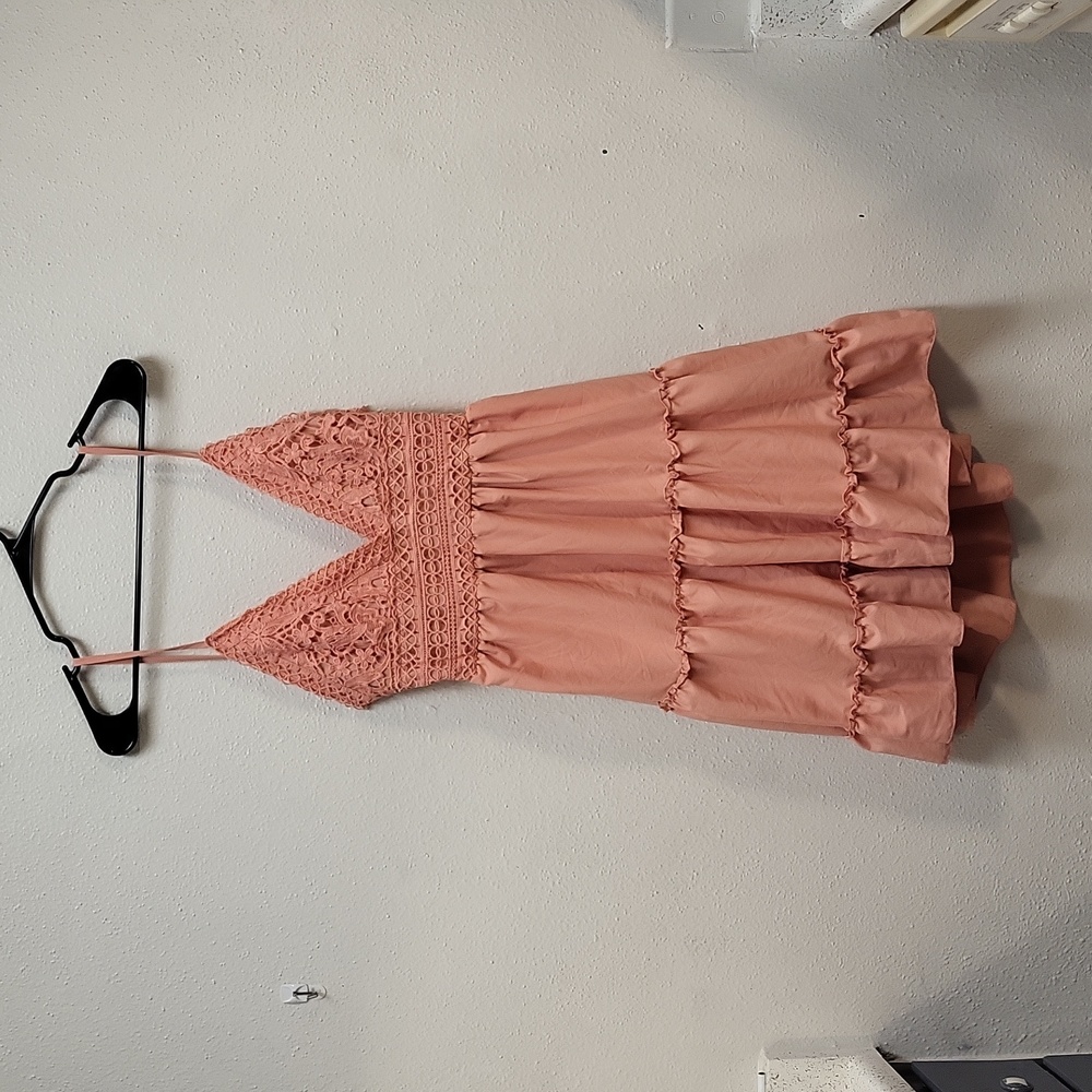 Pink Lace Tiered Dress with Adjustable Tie Back